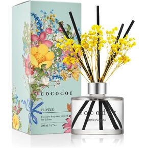 مجموعة ناشر القصب الزهري من كوكودور / 6.7 أونصة / ناشر رائحة كتان/ناشر رائحة مع عصي ناشر عطر منزلي لديكور رف الحمام