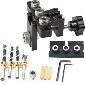 3 in 1 Dowel Jig Drill Jig for Woodworking Adjustable Multi-Function Self Centering Dowel Jig Kit for Drilling and 8/10/15mm Drill Bit 3 Size Doweling Jig for straight holes