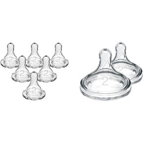 Dr. Brown's Natural Flow Level 2 Narrow & Wide-Neck Baby Bottles - Silicone Nipples, 6 & 2 Count, 100% Silicone, Medium Flow, 3m+