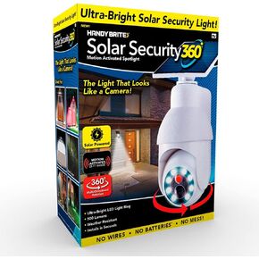 Ontel Handy Brite 360 LED Security Light with Fake Camera, 8 Super-Bright LEDs, Weather-Resistant Motion Sensor, Solar-Powered Outdoor Light, White