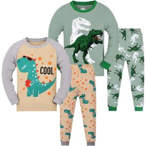 Feidoog Boys Cotton Pajamas Kids 4-Piece Long Sleeve Pjs Sleepwear Sets