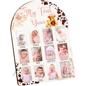 Race Car My First Year Photo Frame Board, One Year Birthday Wooden Picture Frame, Newborn 12 Months Milestone Picture Memories Display Board, Gifts for 1st Birthday Nursery Keepsake Decorations