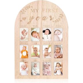 17" x 12" One Year Of Photo Board, My First Year Milestone Board, 12 Monthly Picture Frame, Baby's First Year Wood Photo Board, Neutral Baby Keepsake Birthday Nursery Decor Gift for Boy Girl
