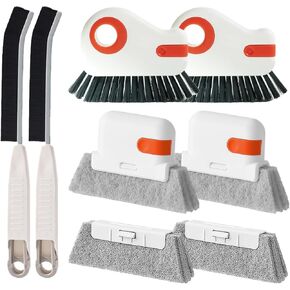 Window Cleaning Brush - 8Pcs Multifunction Groove Cleaning Handheld Brush 4 PCS with 4 Replacement, Window Sliding Door Track Cleaner, Sill, Small Spaces Clean Kit