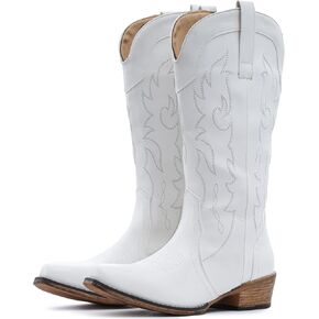 IUV Cowboy Boots for Women Mid Calf Fashion Cowgirl Boots with Embroidery Western Snip Toe