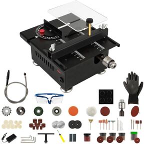 Mini Multi-functional Table Saw, Portable Liftable Mini Table Saw for Crafts, 7-Speed Adjustable Small Desktop Saws, Angle Adjustable Cutting Sanding Engraving Drilling All-In-One Machine