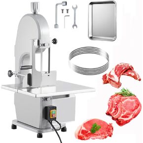 Electric Bone Saw Machine, 1500W Meat Cutter with 0.16-7.9 Inch Cutting Thickness, 19.3" x 15" Table Saw, Includes 5 Saw Blades for Cutting Chicken, Fish, and Beef