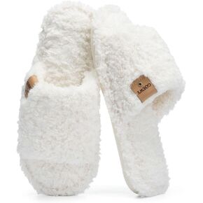 Fuzzy Open Toe Slippers for Women Indoor Cozy Memory Foam Slip On House Slides Shoes Gifts for Womens Her Mom