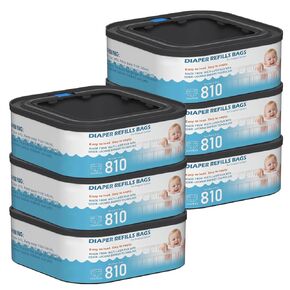Jumbo Square Refills Disposal Bags Refill Compatible with Diaper Genie Compact, Select and Classic Pails, Hold Up to 810 Newborn-Sized Diapers Per Refill, Pack of 6