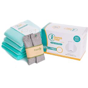 4-Pack Diaper Refill Liners for Use with PLUS-Size Diaper Pails – Compatible Disposable Liners with Charcoal Smell Eliminators