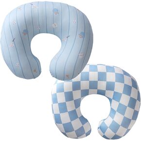 2-Pack Nursing Pillow Cover,Ultra-Soft Stretchy Breastfeeding Pillowcase for Baby Boys Girls,Fits 22.5"x18" Pillows,Removable Feeding Pillow Slipcover for Newborn(Baseball & Blue Checkered)