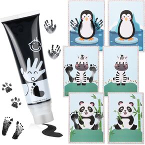 Sortnic 75ml Baby Hand and Footprint Ink Kit, Non-Toxic Washable Paint with 6 Animal A4 Papers, Baby Safe Paint for Hand and Feet, Newborn Keepsake Gift for Nursery Decor, Shower