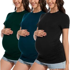 Smallshow Women's Maternity Shirts Crew Neck Short Sleeve Pregnancy Clothes 3 Pack in Kuwait