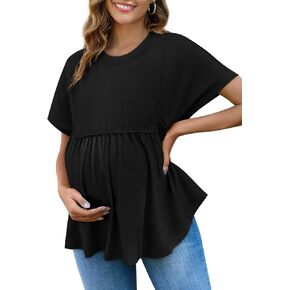 Yousify Women's Maternity Shirts Short Sleeve Crew Neck Tunic Tops Casual Babydoll Spring Summer Blouses Clothes