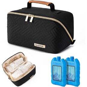 Breastmilk Cooler Travel Bag with Ice Pack, Portable Insulated Breast Milk Cooler Bag Fits 6 Bags of Breastmilk for Nursing & Working, Black