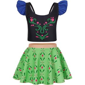 WonderBabe Princess Swimsuits Girls Two Pieces Swimsuits Summer Rash Guard Swimwear Ruffles Sleeve Bathing Suit with Skirt