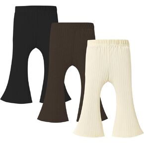 3 Pack Baby Girls Pants Solid Ruffled Ribbed Toddler Flared Pants Newborn Bell Bottoms Infant Leggings