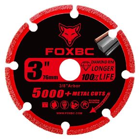 FOXBC 3 Inch Cut-Off Diamond Cutting Wheel with 5000+ Metal Cuts on Rebar, Stainless Steel, Angle Iron, 3/8" Arbor