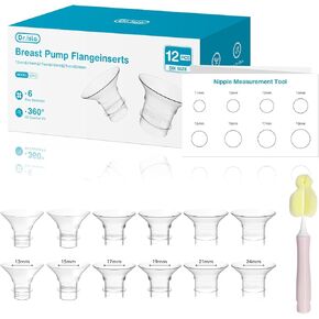 Breast Pump Flange Insert - 3 in 1 Flange Sizing Kit 13/15/17/19/21/24mm 12 pcs for Dr.isla & Other 24mm Most Pumps, Nipple Card, Cleaning Brush, Breastfeeding Essential Pumping Kit for Mom
