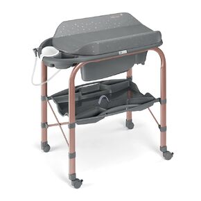 Sorelle Furniture Bagnetto Cambio Portable Baby Bathtub with Changing Table, Foldable Infant Diaper Changing Station with Storage Tray, Waterproof Pad, Nursery Organizer Bath Stand with 4 Wheels