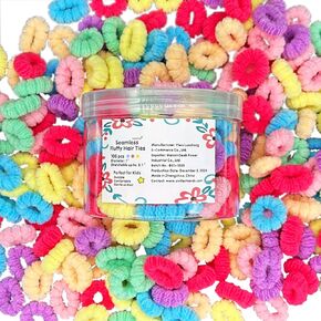 Seamless Fluffy Hair Ties for Kids,100 Psc Baby Hair Ties,Seamless Cotton Toddler Hair Ties,Soft Hair Ties for Little Girls and Kids,Small Colorful Hair Elastics Ponytail Holders