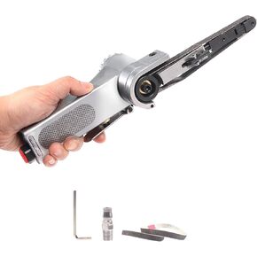 Air Belt Sander with 3/8" x 13" Sanding Belts(#60, #80,#120), Craftsman Handheld Bandfile Belt Sander for Metal Working, Woodworking, Compatible with Pneumatic Tools for Deburring, Sanding, Finishing
