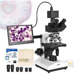 HSL 8-inch LCD Compound Trinocular Microscope,40x-2500x Professional Biological Microscopes for Adults Laboratory,2K Camera Digital Microscope LED WF10x and WF25x eyepieces ABBE Condenser
