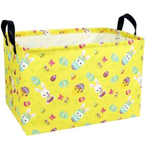 Large Empty Easter Basket for Kid Yellow Fabric Personalized Bunny Eggs Easter Gift Basket for Boy and Girl (Rabbit Chicken)