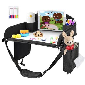 2Pcs Kids Travel Tray, Travel Tray for Kid with Drawing Kit, Carseat Trays for Toddler, Toddler Road Trip Essentials, Blue
