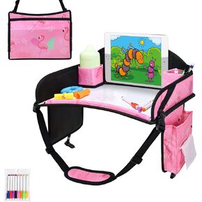 Kids Travel Tray, Travel Tray for Kids Car Seat, Toddler Car Seat Lap Tray, Carseat Tray for Kids Travel, Carseat Table Tray for Kids Travel Activities (Light Pink)