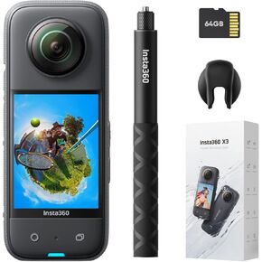 Insta360 X3-360 Action Camera with 5.7K 360 Active HDR Video, 4K Single-Lens Camera, Waterproof, FlowState Stabilization, 2.29" Touchscreen, AI Editing, for Motorcycle, Wintersports and Vlogging