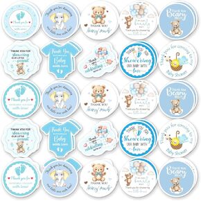 Pack 45 Pcs Baby Shower Stickers for Party Favors Kids Girls Boys Toddlers Thank You Labels Birthday Supplies Funny Cute Aesthetic Sticker Round Waterproof Small Vinyl Decals Bulk