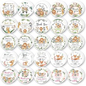 Pack 90 Pcs Cute Baby Shower Woodland Animal Stickers for Party Favors Gender Reveal Thank You Labels Aesthetic Sticker Round Waterproof Removable Vinyl Decals Birthday Supplies