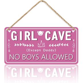 Girl Cave Sign, 12″x6″ Waterproof Durable Plastic Girls Only Decoration Hanging Door Sign for Kids Room, Cute Pink No Boys Allowed Sign for Teen Girl Kids Bedroom Living Room Wall Decor
