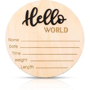 Newborn Announcement Sign for Hospital 5.9 Inch Wooden Baby Birth Welcome Sign Black Baby Name Plaques for Newborn Boys and Girls Photography Photo Props Baby Shower Nursery Hospital