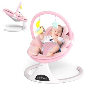 Electric Baby Swing with Remote Control - 5 Natural Motion Speeds, Detachable Seat Pad | Portable Infant Swing for Indoor/Outdoor Use (0-12M, 27lbs) (Pink)