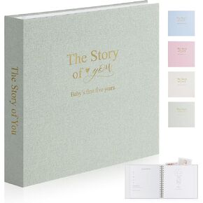 Timeless First 5 Years Keepsake Baby Memory Book for Boy or Girl, Luxury Linen Cover Acid Free Pages, Neutral Baby Journal Milestone Book or Scrapbook, Record the Story of You from Birth to Age 5