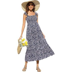 KOJOOIN Women's Maternity Smocked Summer Casual Spaghetti Strap Sleeveless Maxi Dress
