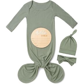 Soft Knotted Gown 0-3 Months, Modal Baby Gowns With Hello World Sign Newborn Announcement Outfit
