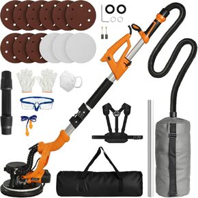 Drywall Sander, 850W Electric Drywall Sander with Vacuum Dust Collector, 9 Variable Speed, 800-2100RPM Popcorn Ceiling Removal Tool, LED Light, Extendable Handle, 12pcs Sanding Discs