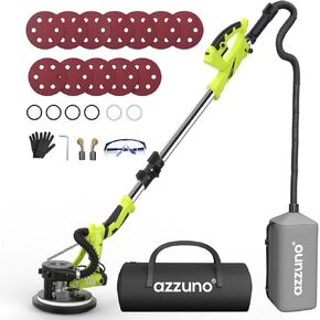 Drywall Sander with Vacuum Dust Collector, AZZUNO 12A Electric Popcorn Ceiling Removal Tool, 5 Variable Speed 800-1900RPM Sander Tool, Professional Drywall Tools with 12pcs Sanding Discs(Neon Green)