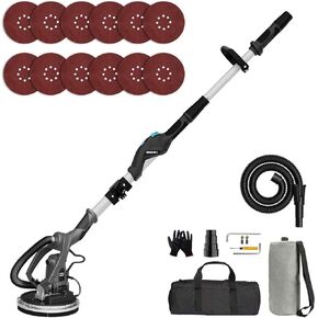 Drywall Sander with Vacuum, IMQUALI® 9.5A Electric Sander Tool with Variable Speed 600-2600RPM, Popcorn Ceiling Removal Tool with Extendable Handle, LED Light, 12pcs Sanding Discs, Black, IMQ919