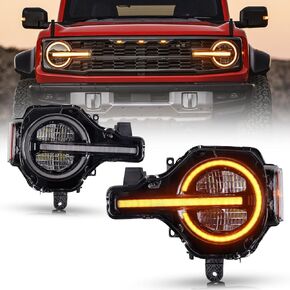 LED Projector Headlights Assembly Compatible with Ford Bronco 2/4 Door 2021-2024,Two-color DRL Upgraded Headlamp w/Start-up Animation&Sequential Turn Signal (Exclude Bronco Sport)