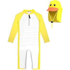 Newborn Baby Swimsuit Toddler Rash Guard Long Sleeve UPF 50+ Sun Protection Swimwear with Sun Hat Set