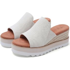 Platform Sandals Espadrilles Mules for Women Wedge Open Toe Slip On Sandals Raffia Womens Sandals Shoes for Summer Vacation Beach Casual