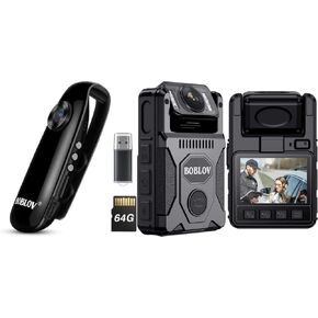 BOBLOV 007 64GB Small Body Cameras, Easy-User-Friendly, Portable Pocket Tiny Body Cams M7 128G 1080P HD Body Camera with 180 Rotatable Lens, 4000mAh Battery with GPS Body Cam, Last 14 Hours