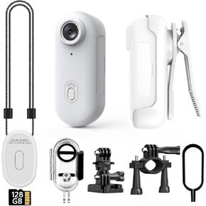 4K Mini Body Camera, 128GB Small Body Camera with 360° Rotatable Clip, Magnetic Lanyard, Easy to use for Recording Life, Work, Speeches, Traveling and Pet Walks (White)