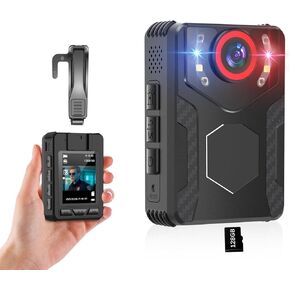 Body Camera with Audio and Video Recording - 1080 FHD Body Cam with IR Night Vision, 128GB Bodycam for Law Enforcement, Security Work, Outdoor Sport, Walking Dogs, Vlogging