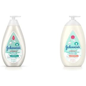 Johnson's CottonTouch Newborn Baby Wash & Shampoo with No More Tears, Hypoallergenic, 27.1 fl. oz with CottonTouch Newborn Baby Face and Body Lotion, 27.1 fl. oz