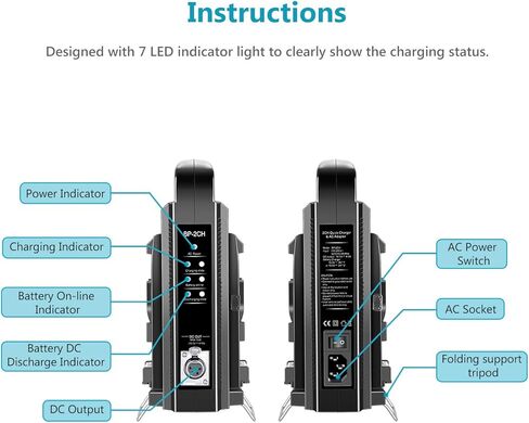 NEEWER V Mount Battery Charger Dual Channel with 100W PD USB C Fast Charging, DC 48V/DC24V/100W PD/D TAP Outputs, Multifunctional Metal Charger Compatible with SmallRig NEEWER PS099E VB99, BP-2CH Pro in Kuwait